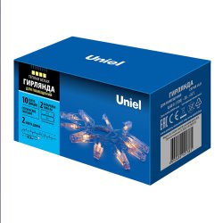 ULD-S0200-010-STB-2AA WARM WHITE IP20 CLIPS  Гирлянда светодиодная на батарейках 2AA не в-к. Прищепки. 2м. 10 светодиодов. Теплый белый свет. Провод прозрачный. TM Uniel.